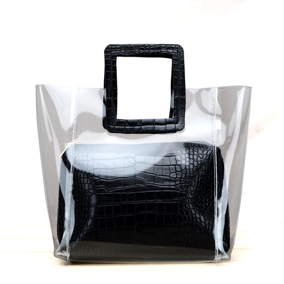 PVC Clear Women Handbag Fashion Transparent Tote Bag Women Casual Bag Crossbody Bags Casual Tote Flap Pocket