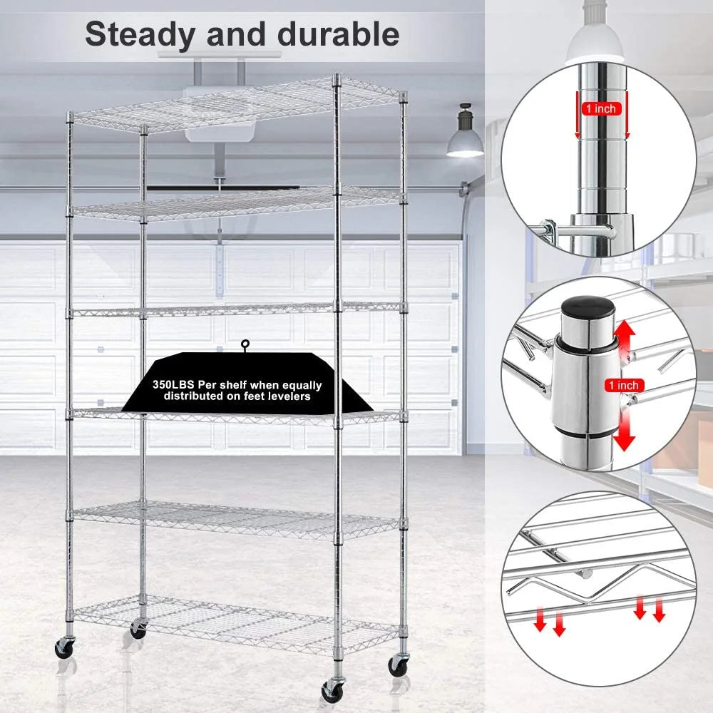 6 Tier Layer Wire Shelving Unit Heavy Duty Adjustable Storage Shelves with Wheels Easy to Assemble Metal Wire Shelf Standing Garage Shelves Multifunctional Storage Rack Grade Utility Shelf Rack