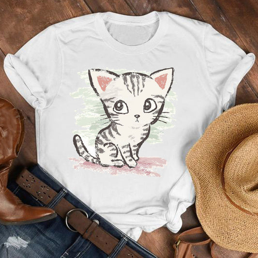 Cute Animal Print Short-sleeved T-shirt Women