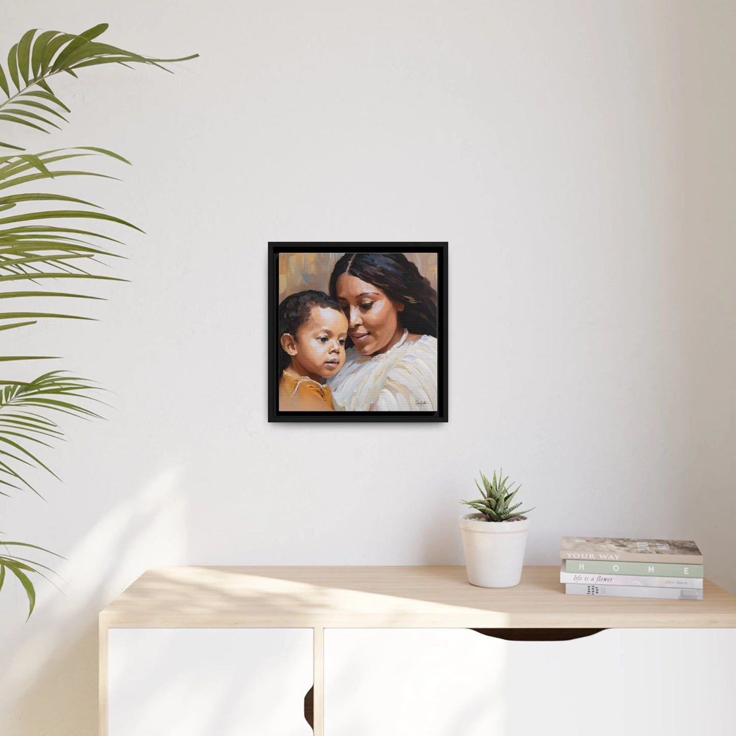 Mother and Child Portrait 2 Canvas Wall Art with Frame - Queennoble