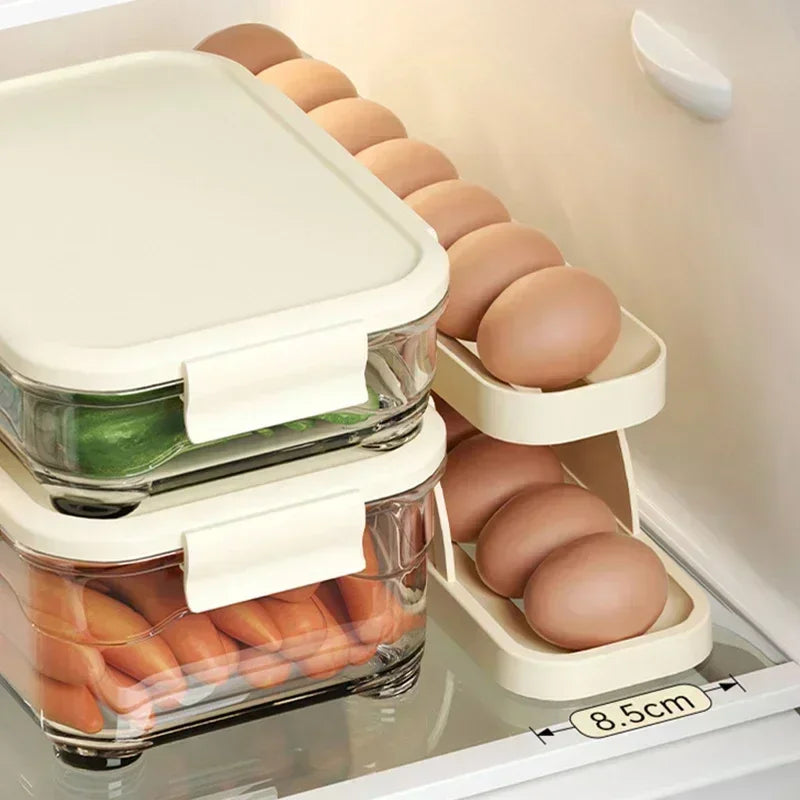 Automatic Scrolling Egg Rack Holder Storage Box Egg Basket Container Organizer Rolldown Refrigerator Egg Dispenser for Kitchen