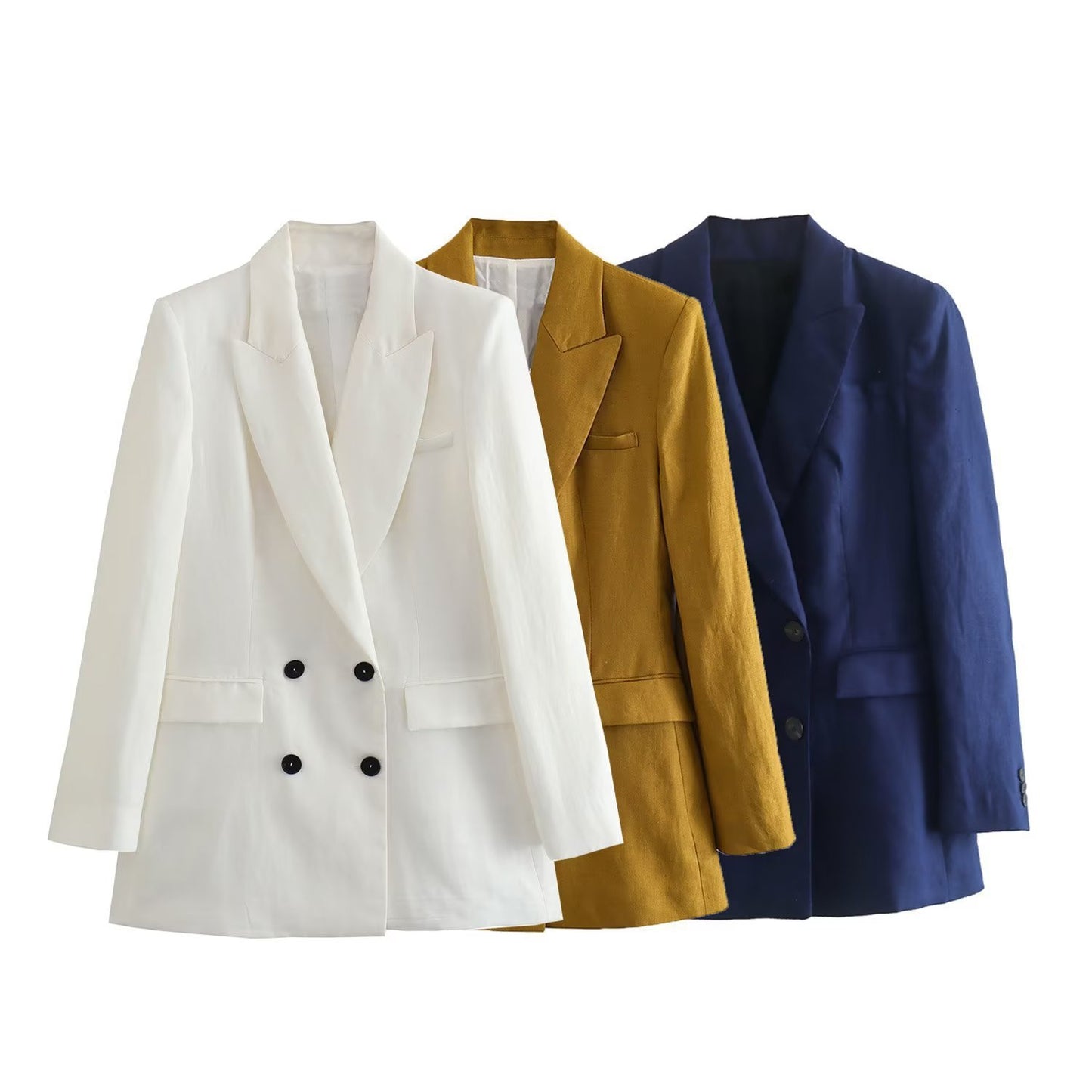 Linen Double Breasted Coat Vest Lines Straight-leg Pants Female Suit