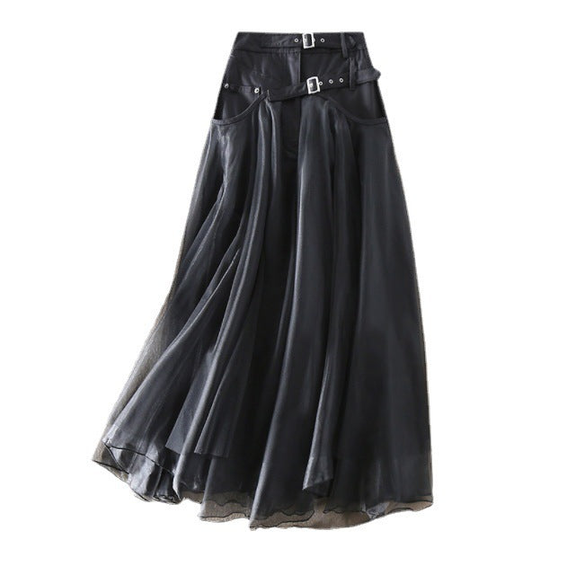 Summer Stitching Mesh High Waist Skirt