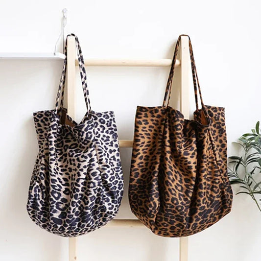 Oversize Casual Leopard Tote Bags Women Big Jumbo Fabric Reusable Shopping Slouch Bag Handbag Female Leisure Daily Shoulder Bag