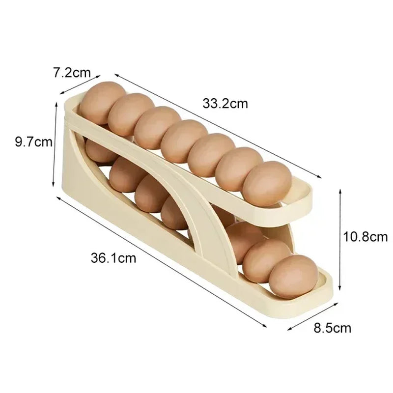 Automatic Scrolling Egg Rack Holder Storage Box Egg Basket Container Organizer Rolldown Refrigerator Egg Dispenser for Kitchen