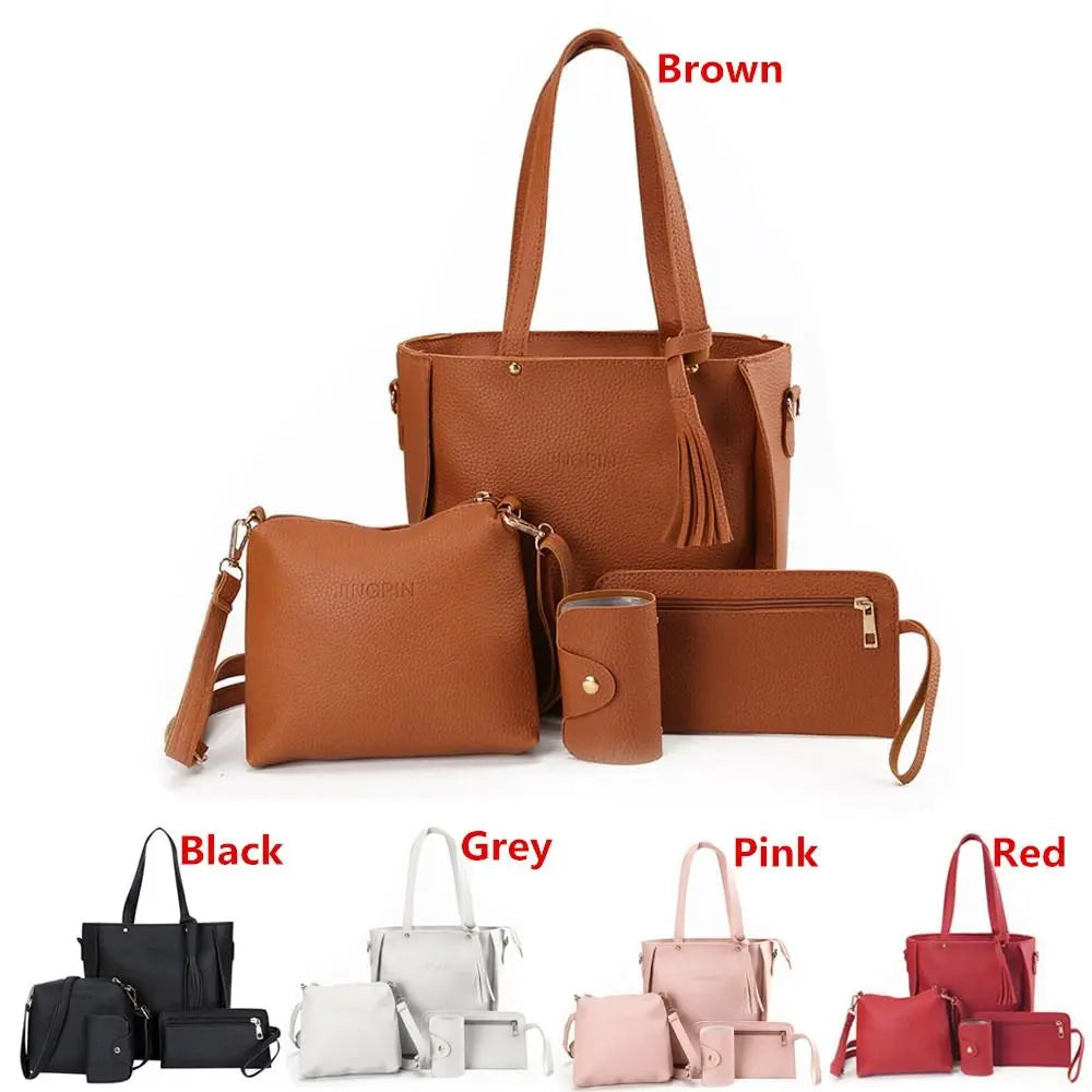 4Pcs/Set Crossbody Bags Women Bag Set Pattern Leather Shoulder Bags Purse Ladies PU Crossbody Bag