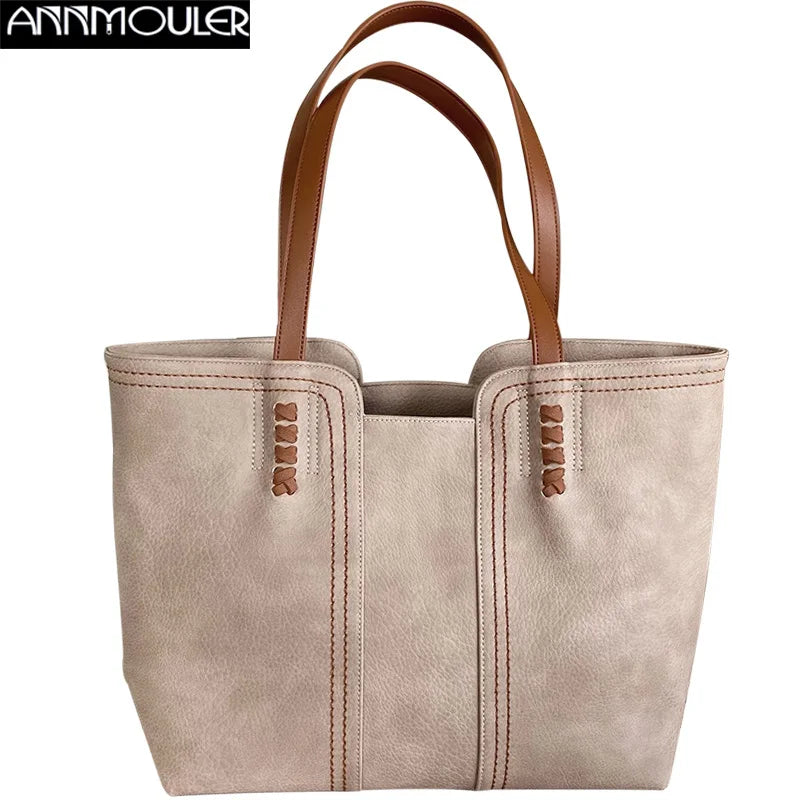 Annmouler Brand Design Women Tote Bags Pu Leather Shoulder Bags Large Capacity Top-Handle Bags Luxury Casual Handbags Purse