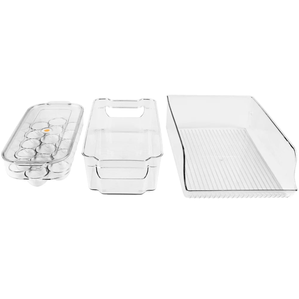 Clear Plastic Fridge Organizer Bins - 7-Piece Set for Refrigerator, Freezer, Kitchen Cabinet - Bpa-Free Pantry Storage for Fruits, Vegetables, Eggs, Drinks