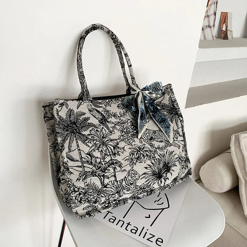 New Fashion Shoulder Bags Women Canvas Bag Embroidery Large Capacity Tote Bag Portable Shopping Bag Crossbody Handbag Small