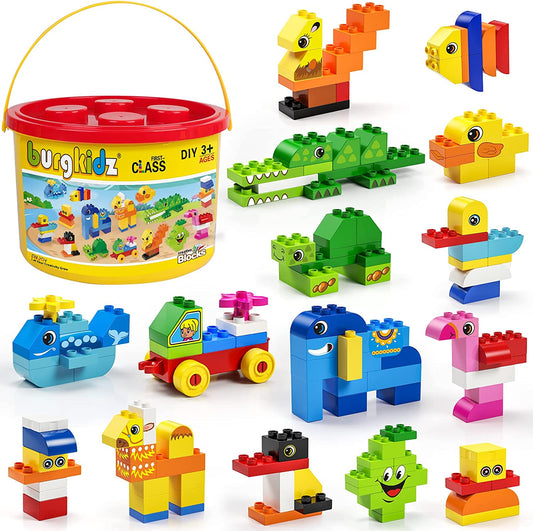 Educational Toy Classic Big Size Bricks Building Blocks, Large Compatible Animal Building Bricks with Reusable Storage Bucket Gift for Boy Girl Ages 3+