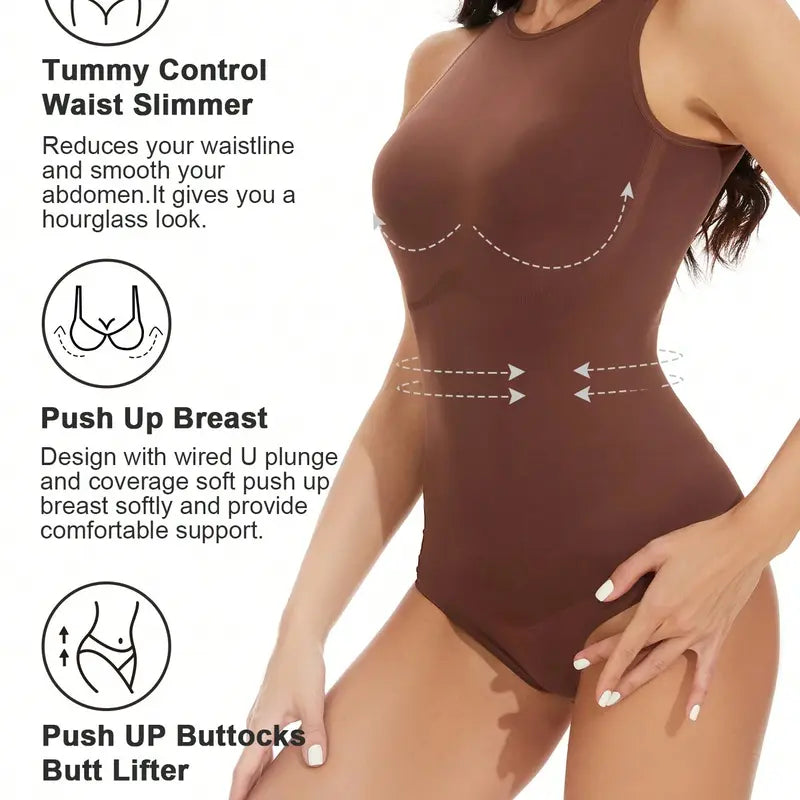 【Curlady】Bodysuit for Women Tummy Control—Shapewear Racerback Top Clothing Seamless Body Sculpting Shaper High Neck