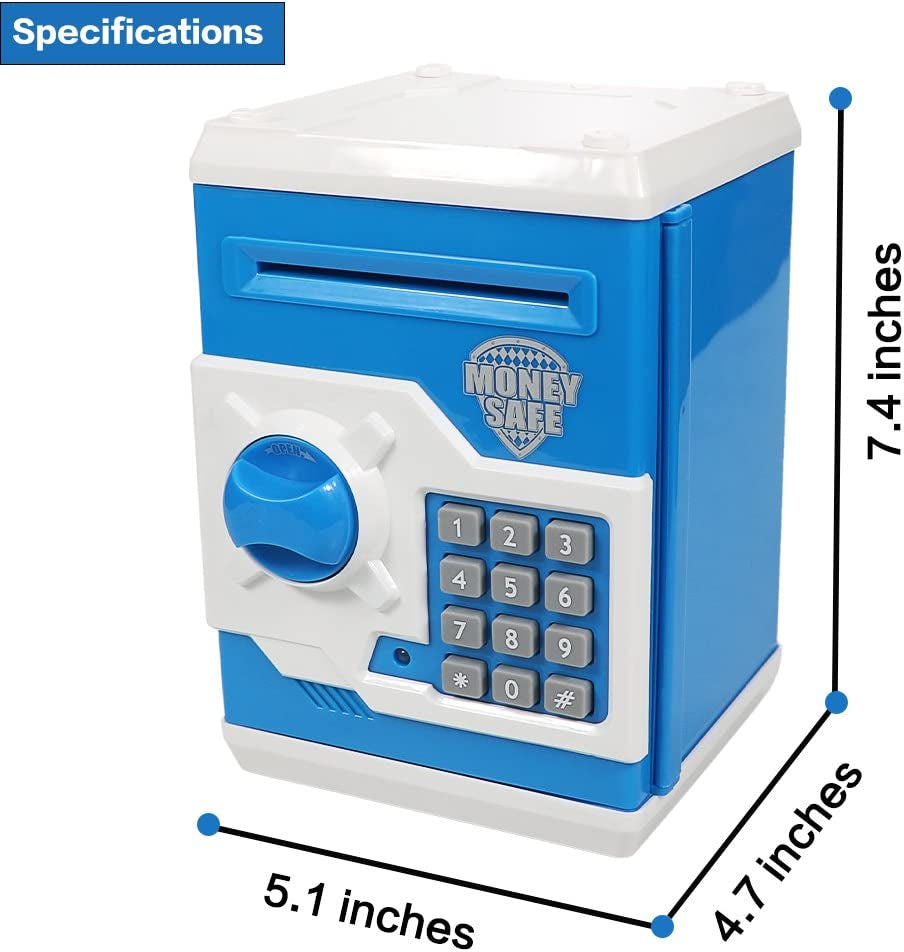 Piggy Banks for Kids, Electronic Password Code Money Banks ATM Banks Box Coin Bank for Children Boys and Girls (Blue/White)