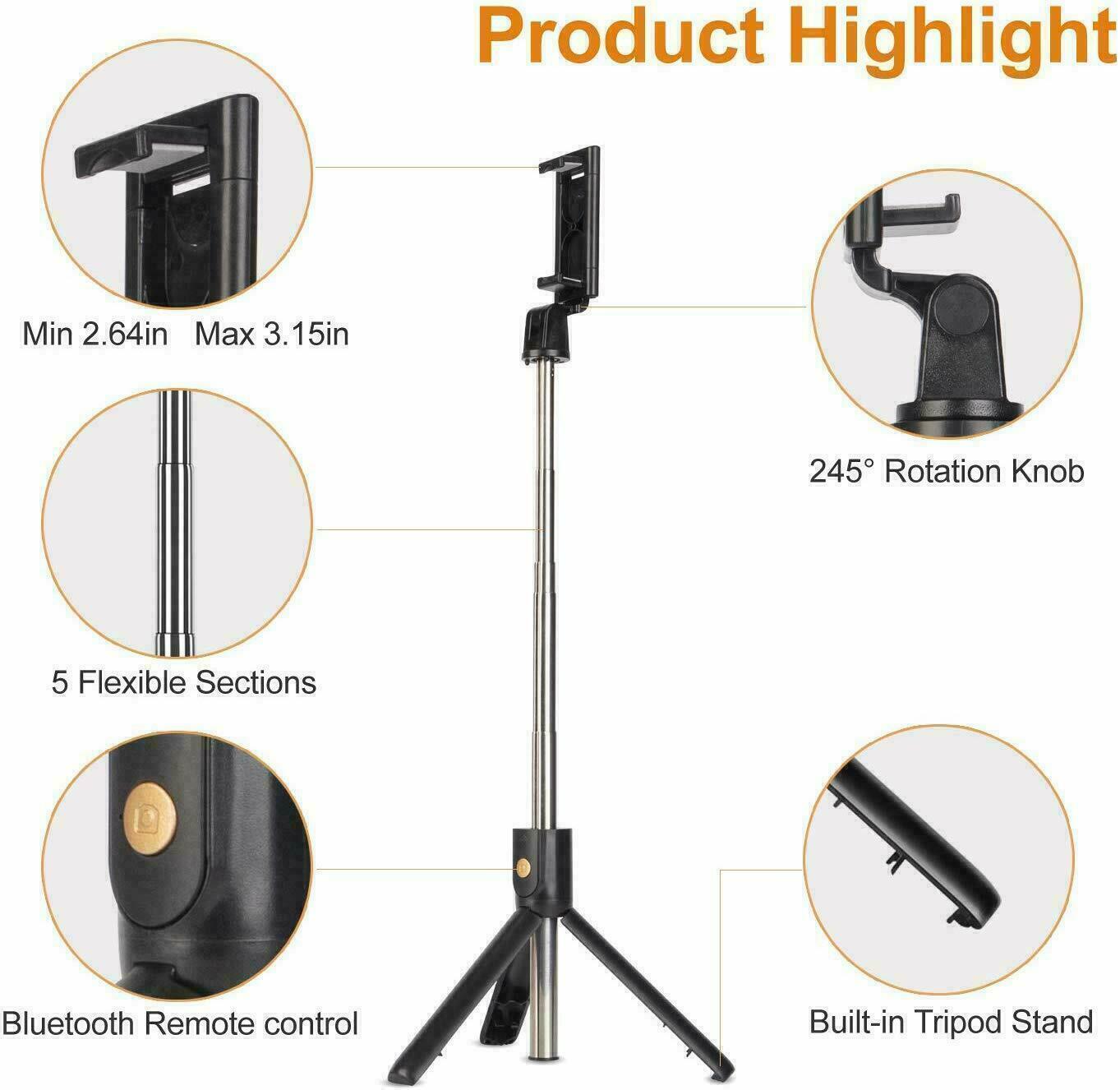 Bluetooth Selfie Tripod Telescopic Stick Remote Monopod Extendable Phone Stand