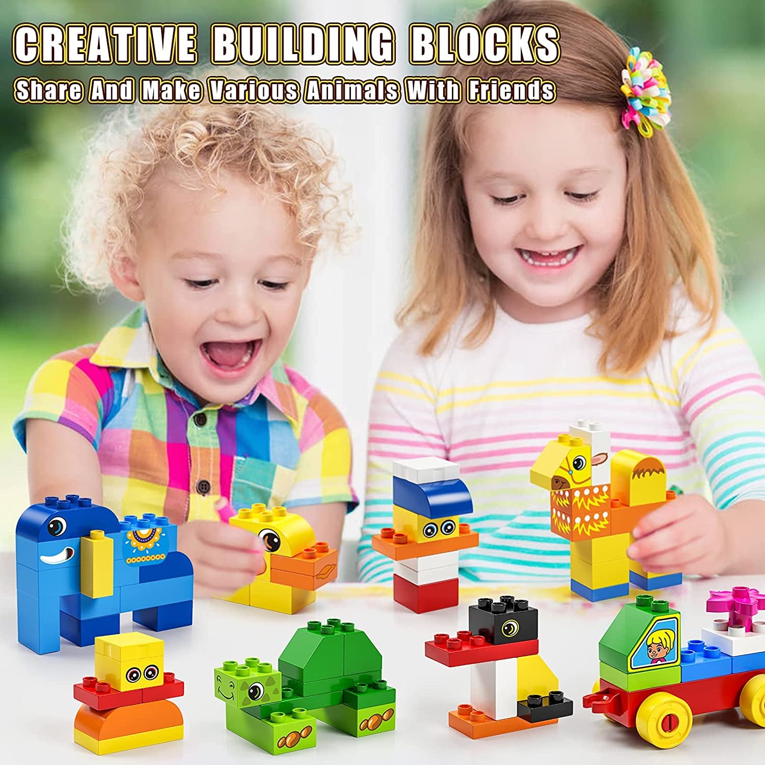 Educational Toy Classic Big Size Bricks Building Blocks, Large Compatible Animal Building Bricks with Reusable Storage Bucket Gift for Boy Girl Ages 3+