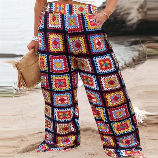 Women's Loose Casual And Comfortable Plaid Color Printed Trousers