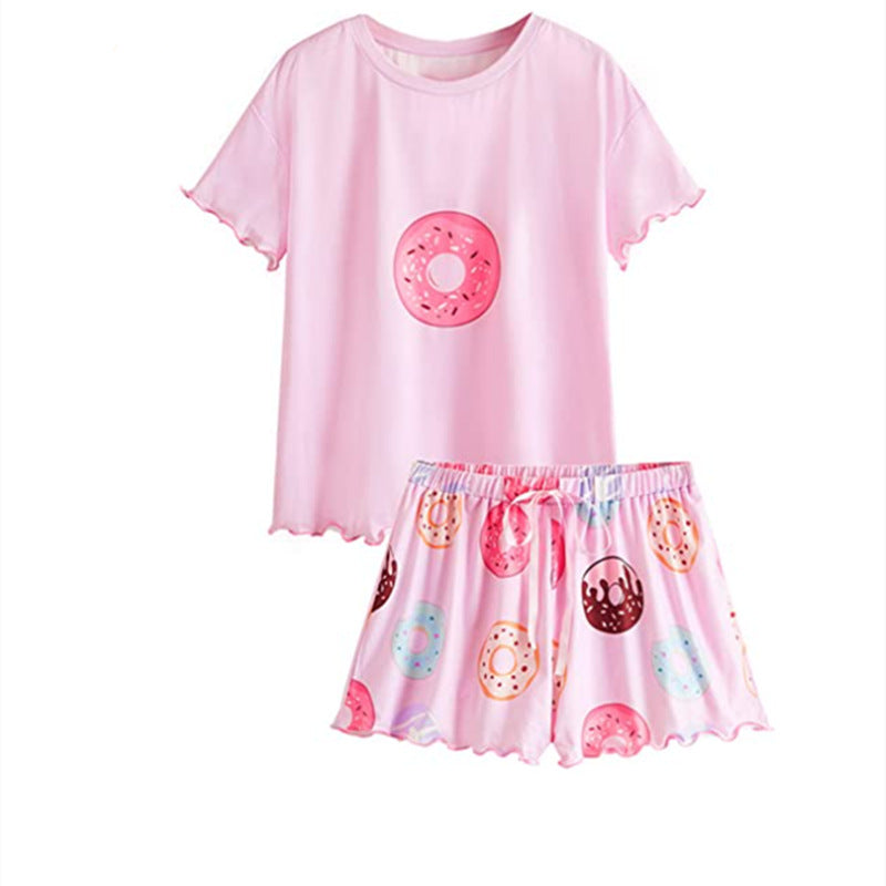 Cute Printed Pajamas Women's Short-sleeved Shorts Suit