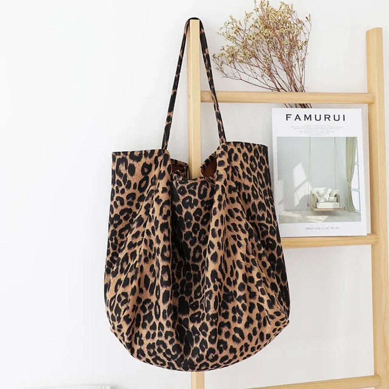 Oversize Casual Leopard Tote Bags Women Big Jumbo Fabric Reusable Shopping Slouch Bag Handbag Female Leisure Daily Shoulder Bag