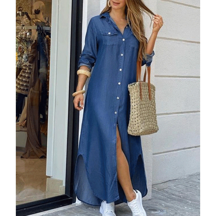 Spring Summer Shirt Long Dress