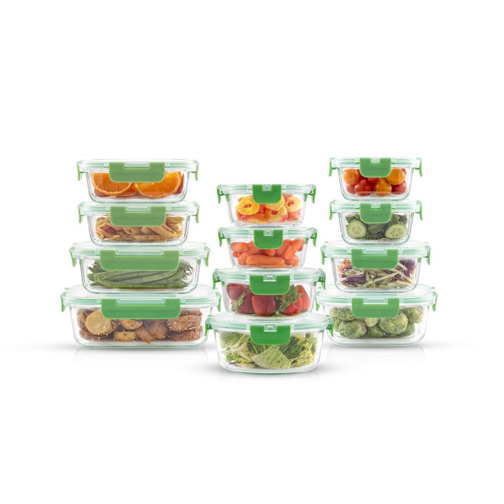 24 Piece Glass Storage Container Set - Food Containers with Leakproof Lid - Meal Prep Jars