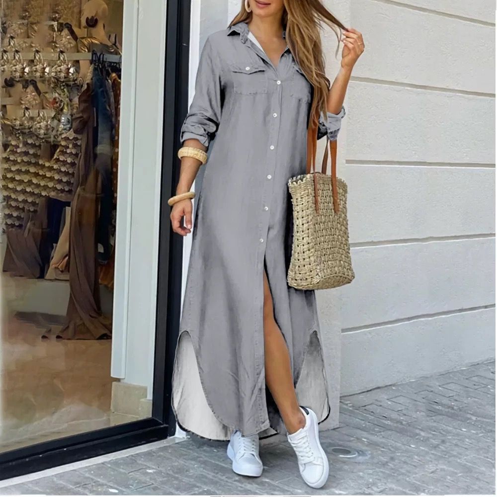 Spring Summer Shirt Long Dress