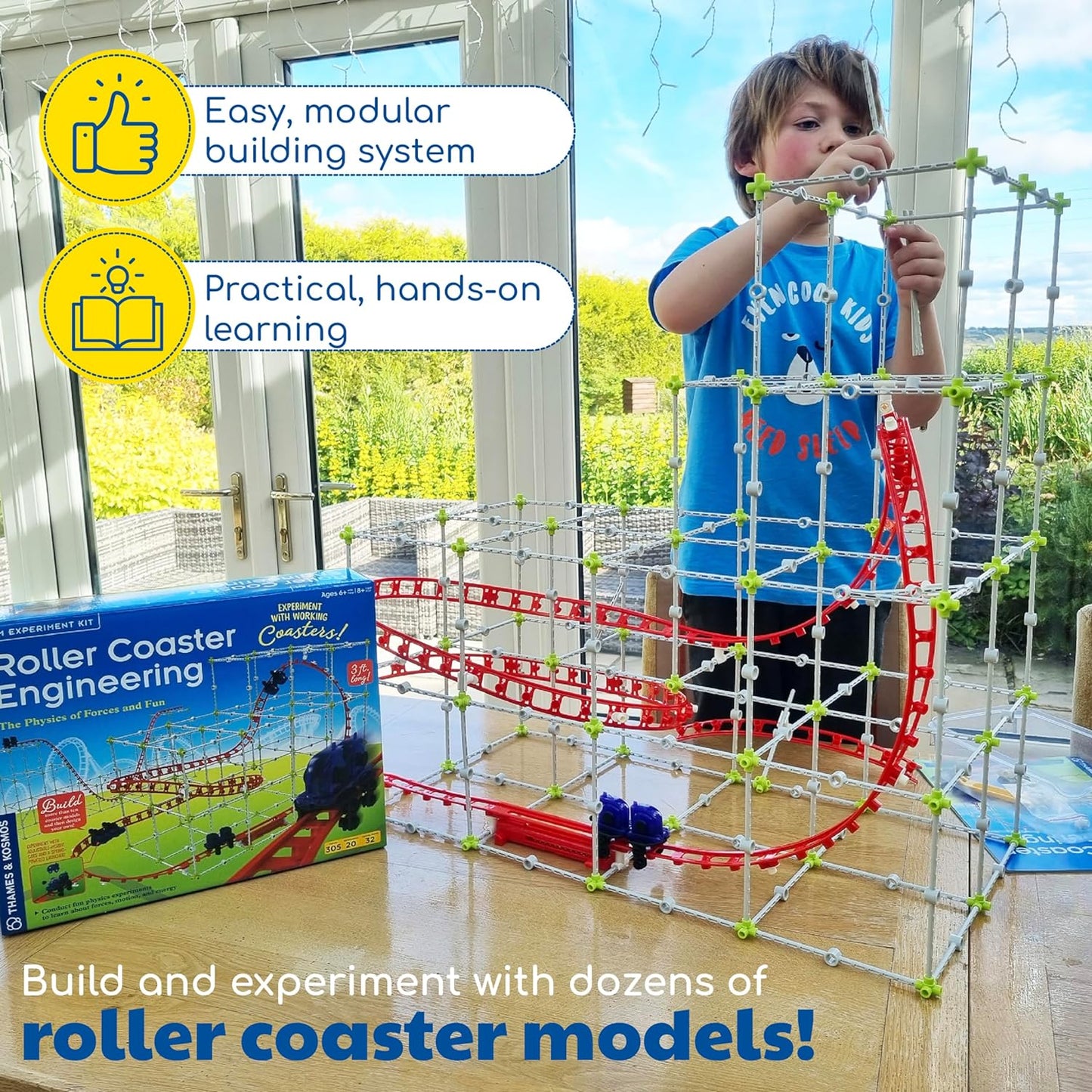 Roller Coaster Engineering STEM Kit | Design, Build, Experiment W/ Working Roller Coaster Models | Explore Physics, Forces, Motion, Energy, Velocity & More | Solve Building Challenges