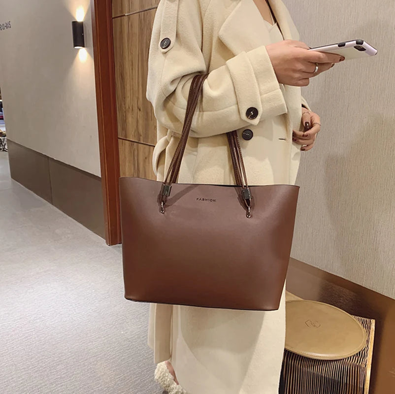 Vintage Women Tote Bag Large Capacity Shoulder Bag Soft Leather Top-Handle Bag Winter New Lady Handbag Shopping Tote Purse Sac