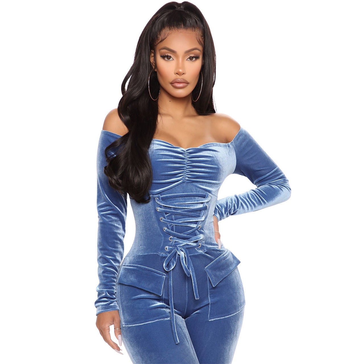 Women's Velvet One-shoulder Strap Jumpsuit