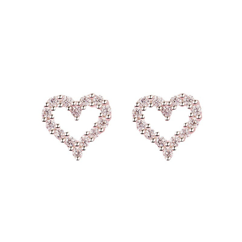 Simple Women's Diamond Heart-shaped Full-jeweled Stud Earrings