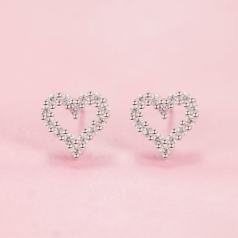 Simple Women's Diamond Heart-shaped Full-jeweled Stud Earrings