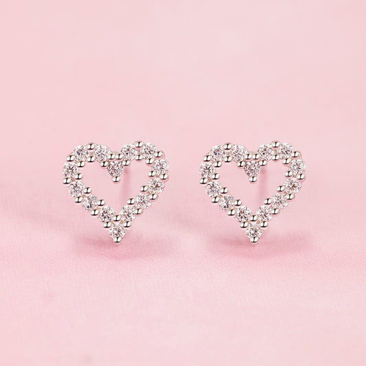 Simple Women's Diamond Heart-shaped Full-jeweled Stud Earrings