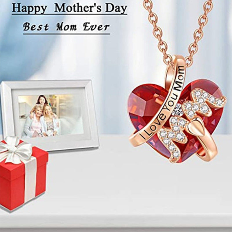 Red Crystal Love MOM Pendant