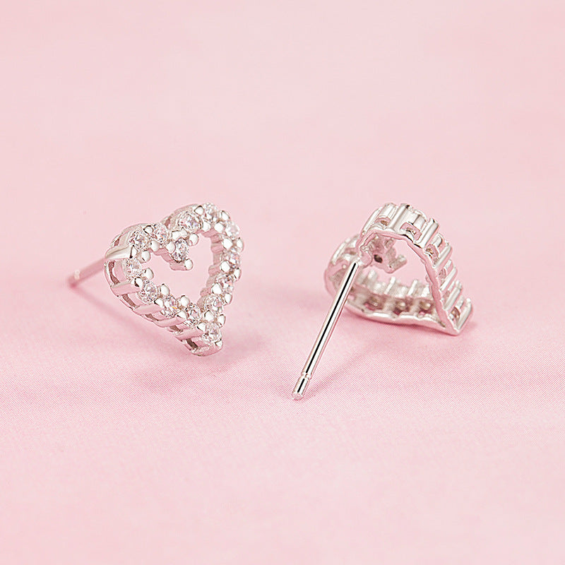 Simple Women's Diamond Heart-shaped Full-jeweled Stud Earrings