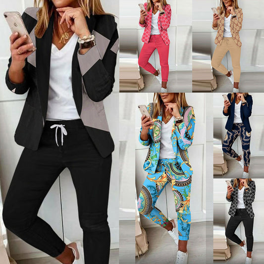 Fashion Printed Long-sleeved Cardigan Casual Suit