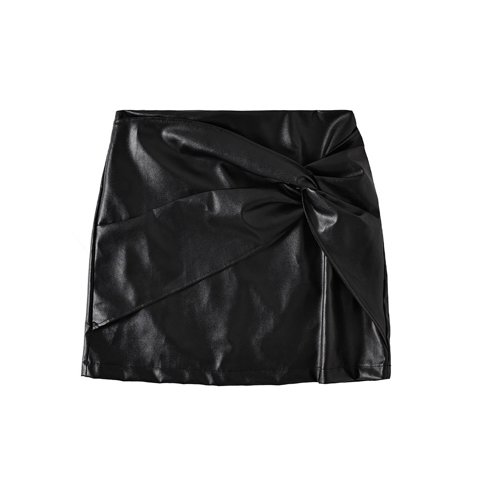 Women's Versatile Casual High Waist Play Leather Skirt