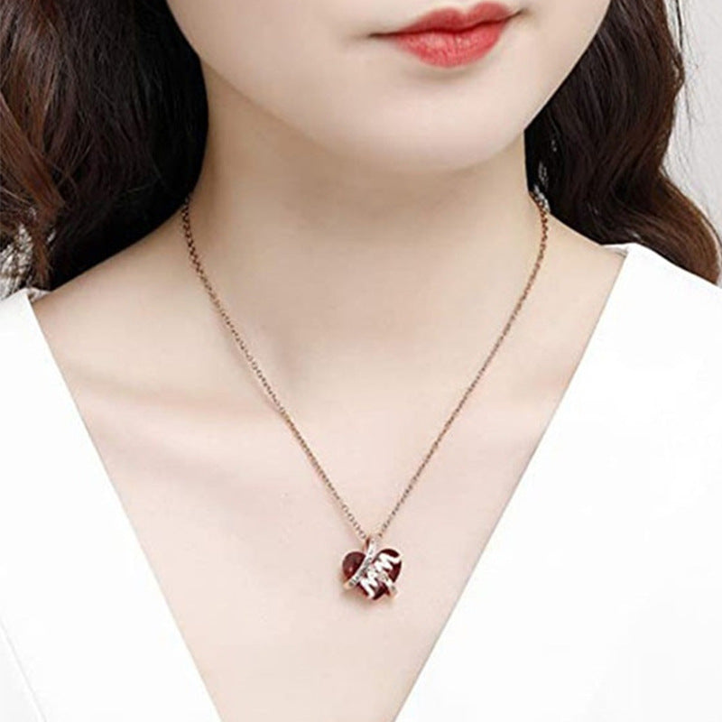 Red Crystal Love MOM Pendant