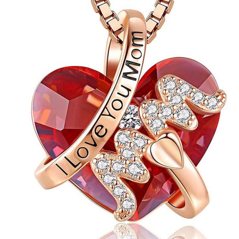 Red Crystal Love MOM Pendant