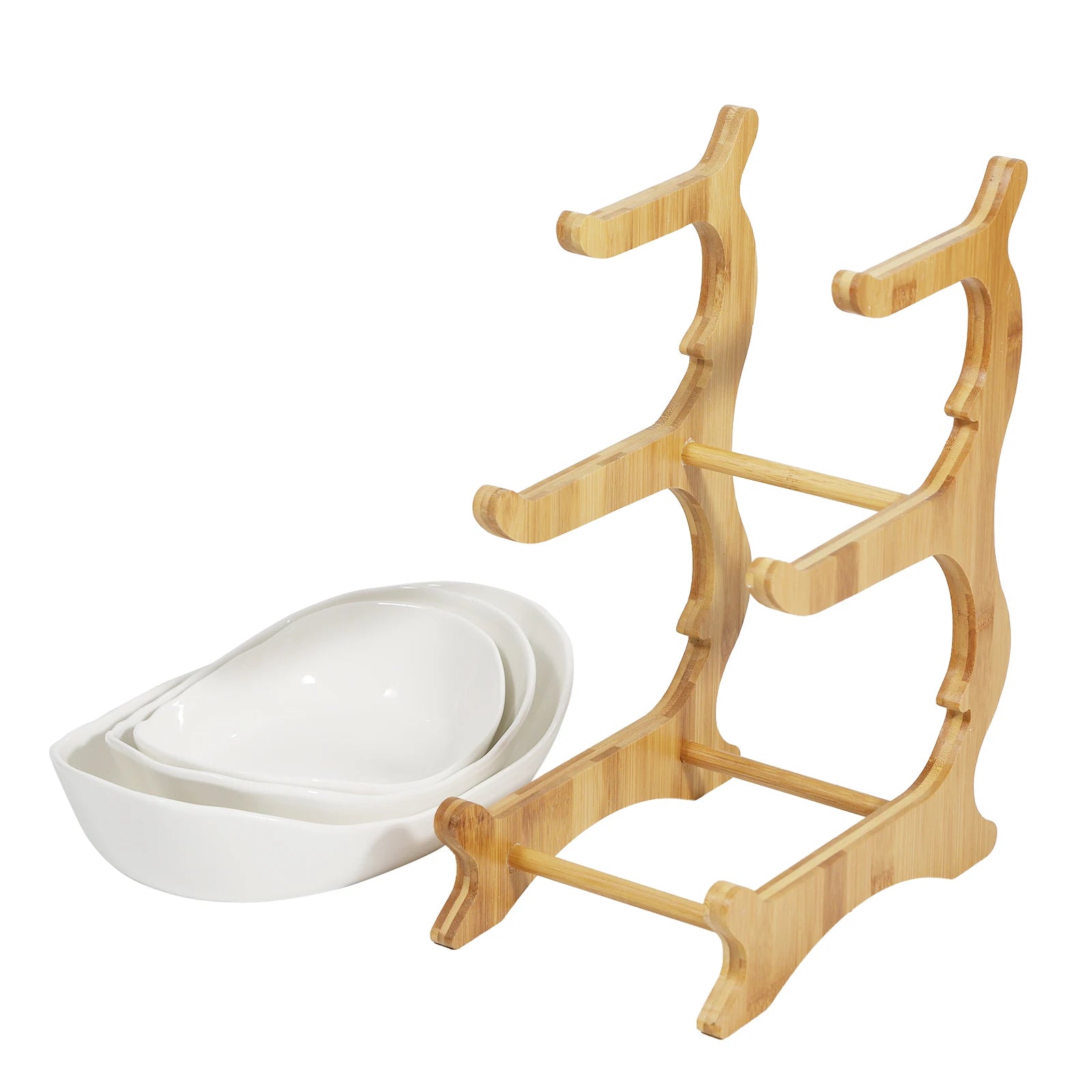 3 Layer Multi-Layer Ceramic Fruit Plate Bamboo Wooden Frame Household Basket Bowl Holder Vegetables Storage Kitchen Organizer