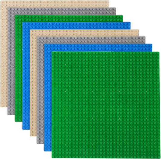 8 Pack Classic Baseplates Building Plates for Building Bricks 100% Compatible with All Major Brands-Baseplate, 10" X 10", Multicolored