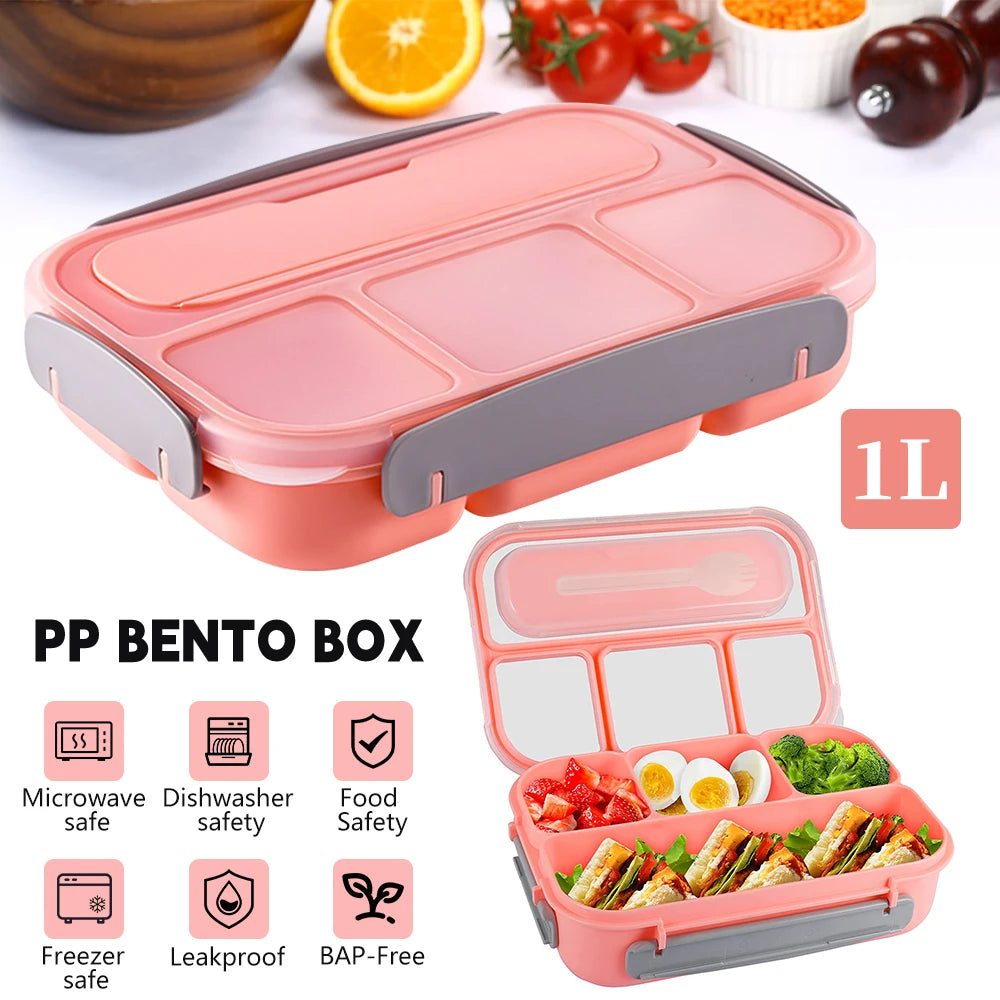 1300ML Microwave Lunch Box Bento Box Spoon Dinnerware Portable Food Storage Container for Children Kids School Adults Office