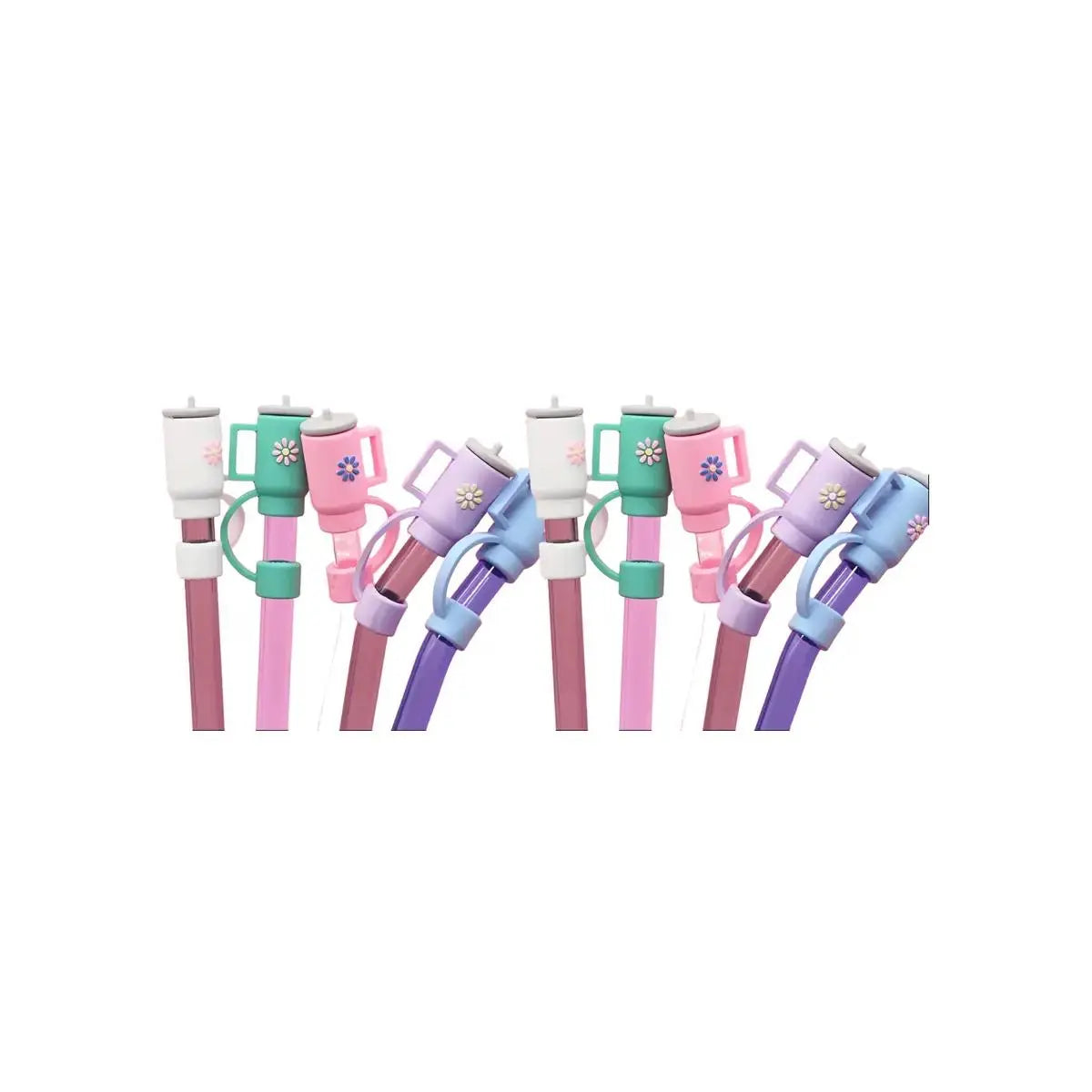 Random Color Cute Cup Design Drinking Straw Cover, 1/2/3/4/6Pcs Silicone Straw Protective Cap, Straw Toppers