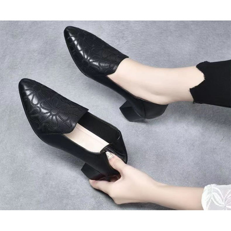 Soft Bottom Pointed Toe Pumps Women's Mid Heel