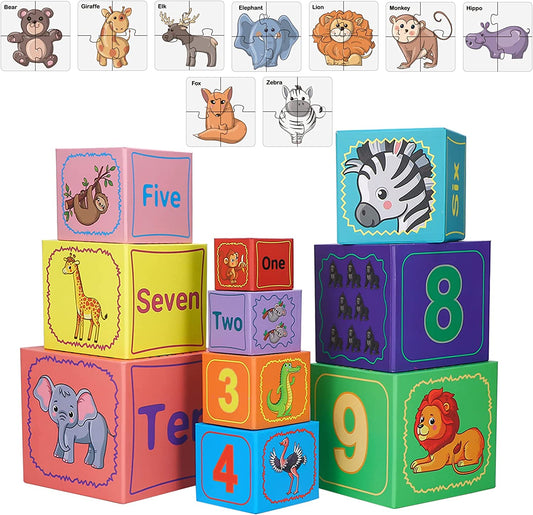 Nesting and Stacking Blocks Stacking Toys for Toddlers plus Animal Puzzle Toys Set Number Blocks Counting Learning & Educational Toys Education Supplies Montessori Toys