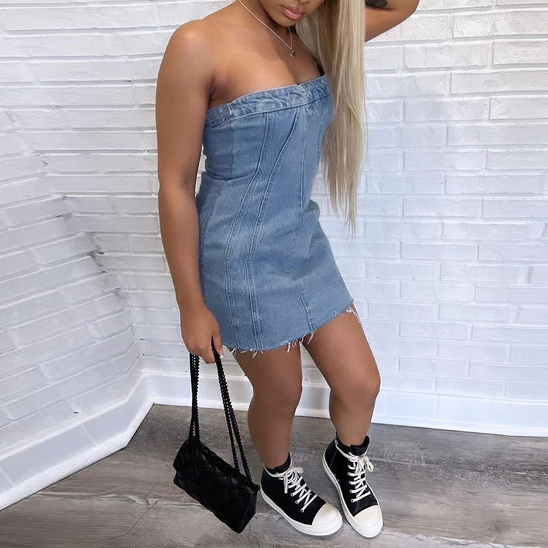 Fashion Backless Tube Denim Dress Summer Sexy Dresses