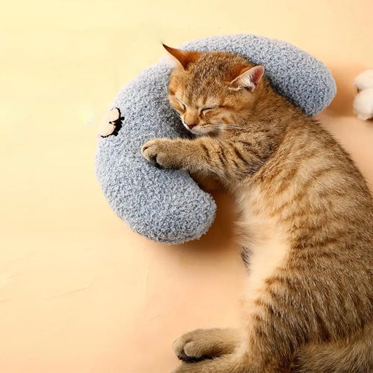 Pet Sleeping Pillow Ultra Soft Fluffy U-Shape Design Rabbit Dog Cat Bed Pillow Calming Toy Pet Supplies for Joint Relief