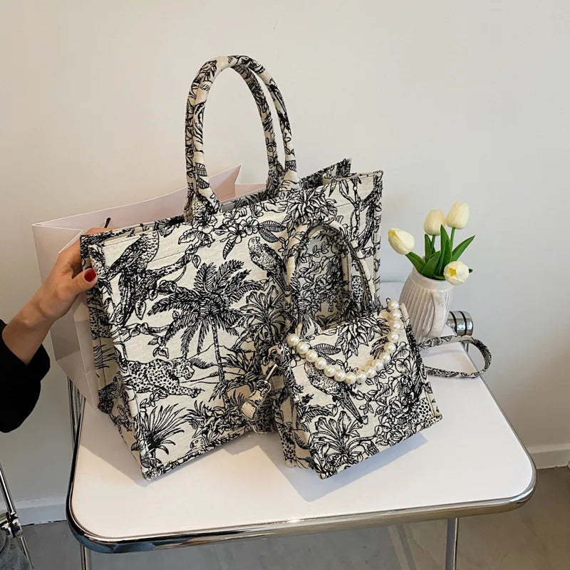 New Fashion Shoulder Bags Women Canvas Bag Embroidery Large Capacity Tote Bag Portable Shopping Bag Crossbody Handbag Small