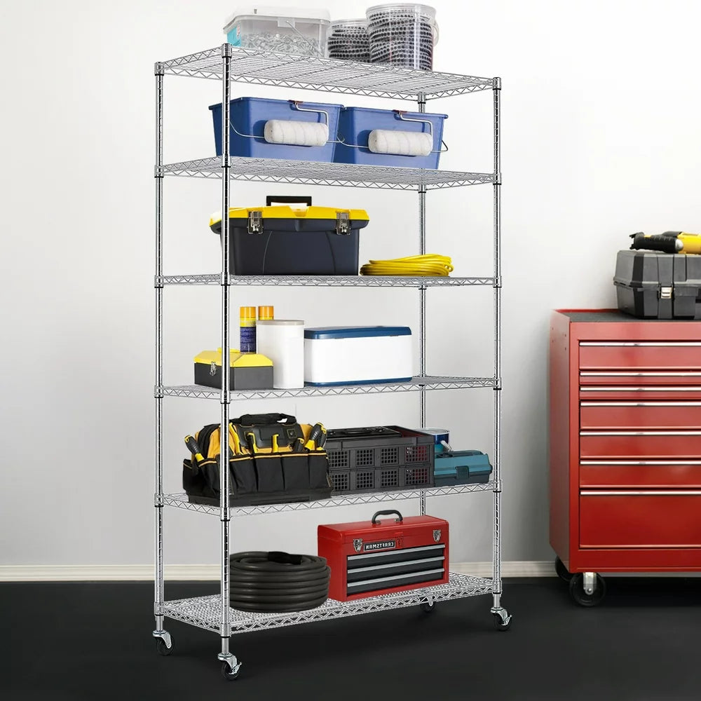 6 Tier Wire Shelving Unit with Wheels 2100LBS Capacity-18X48X82, Chrome