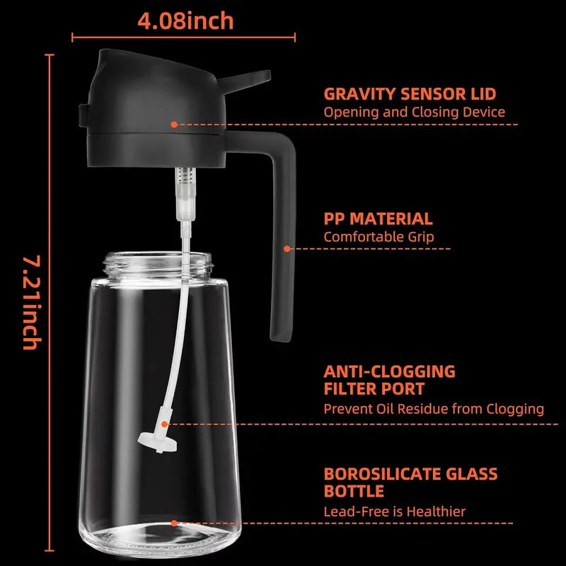 GJ 16Oz Oil Dispenser Bottle for Kitchen - 2 in 1 Olive Oil Dispenser and Oil Sprayer - 470Ml Olive Oil Bottle - Oil Sprayer for Cooking, Kitchen, Salad, Barbecue Black