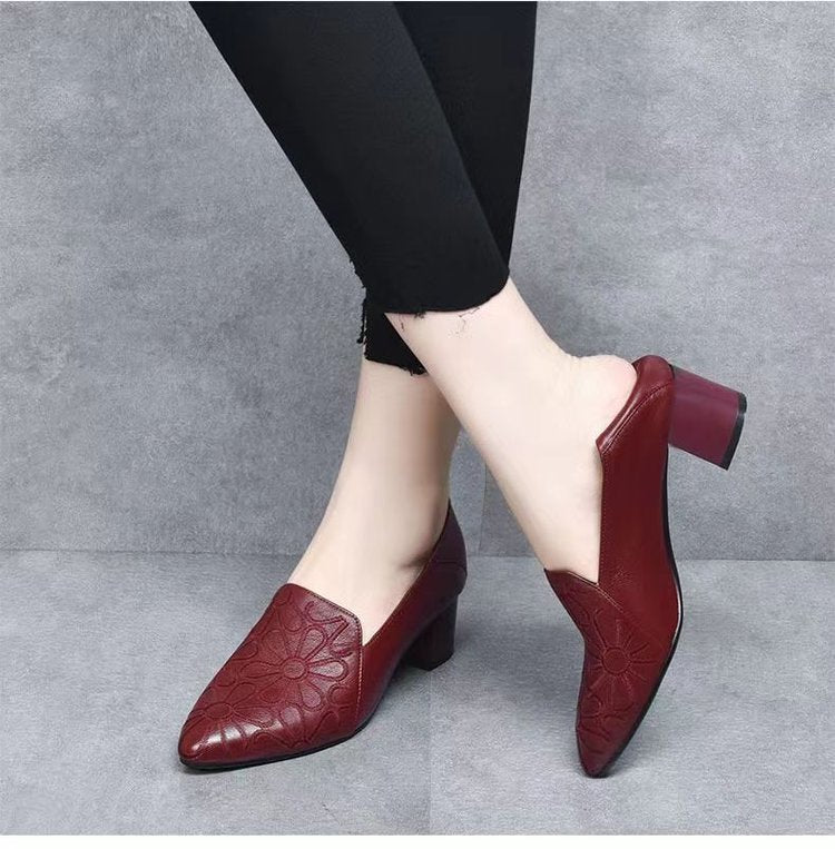 Soft Bottom Pointed Toe Pumps Women's Mid Heel