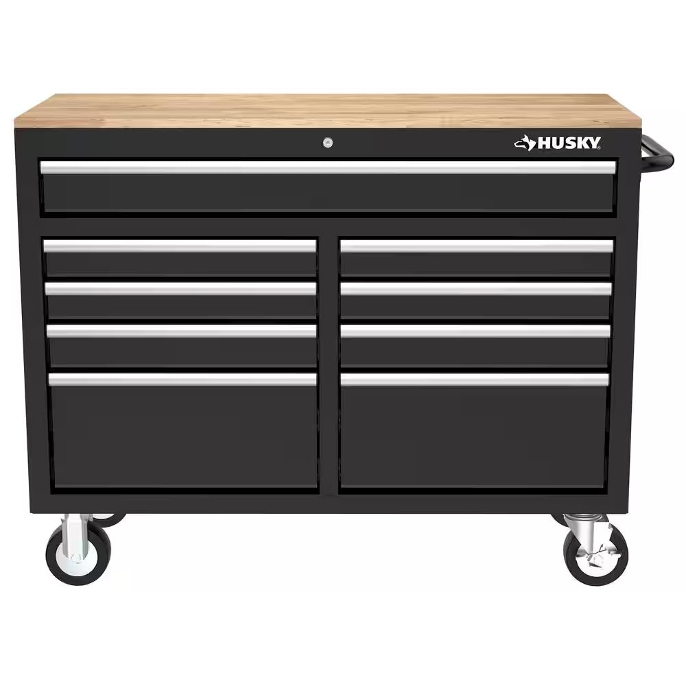 Tool Storage 46 In. W Gloss Black Mobile Workbench Cabinet