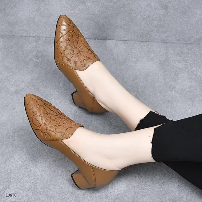 Soft Bottom Pointed Toe Pumps Women's Mid Heel